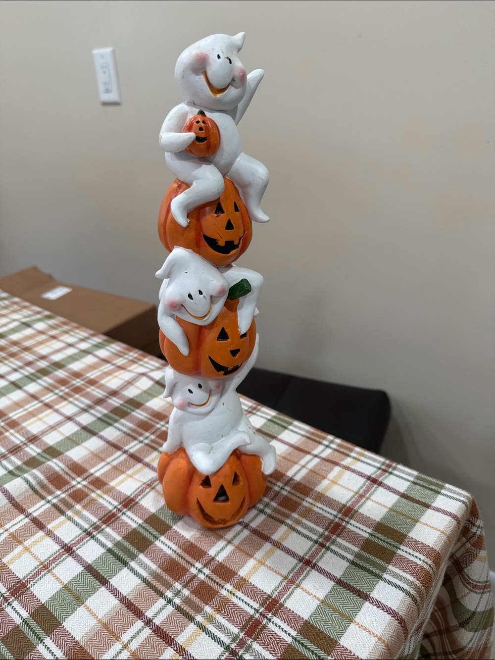 Halloween Ghost Stack Ceramic Decoration - White and Orange